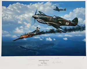 AVG FLYING TIGERS SIGNED SAYONARA SALLY 18X22 STAN STOKES PRINT WWII X5 - Picture 1 of 2