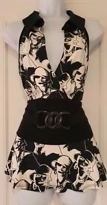 Womens Joseph Ribkoff Black White Belted Net Embroidered Quirky Peplum Top 14. - Picture 1 of 12