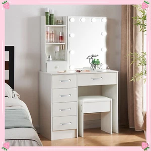 Vanity Set with 10 LED Lighted Mirror Makeup Dressing Table Dresser Desk White - Picture 1 of 10