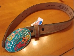 SILVER CREEK Name DESTINY Belt Buckle Leather Belt Children's 22.5 inches long - Picture 1 of 5
