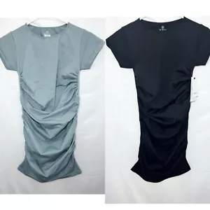 (2) Blanqi Everyday Maternity Crewneck Mini Dress Cap Sleeve Ruched Bodycon S/M - Picture 1 of 16