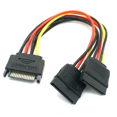 15Pin SATA Male To Dual 15 Pin Female/Large 4P to 2xSATA Power Cable Disk Drive - Image 1 of 4