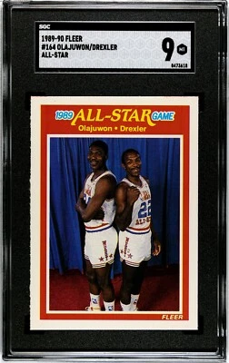 1989 Fleer #164 Hakeem Olajuwon Clyde Drexler All-Star SGC 9 MINT - Image 1 of 2