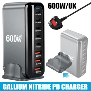 600W GaN Charger 8 Port USB Type C PD Charging Station Fast Charge UK PLUG - Picture 1 of 16