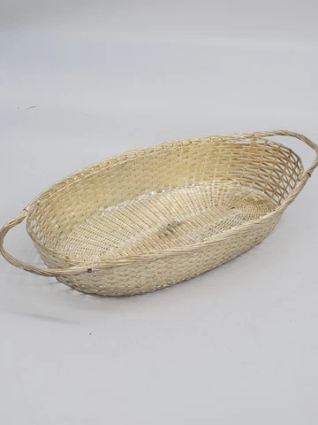 Silver Plated Woven Metal Wire Bread Basket With Handles 15x7.5x2.5" Cover