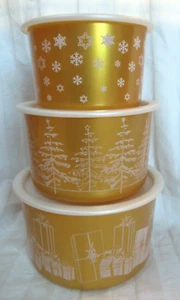 Tupperware Holiday Canisters Stacking Set of 3 Snowflakes Pearlescent Shimmers - Picture 1 of 5