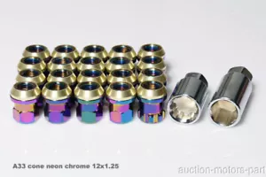 Cone Seat Neon Chrome 20 pc + 2 Key m12x1.25 compatible with Suzuki SX4 2008 A33 - Picture 1 of 7