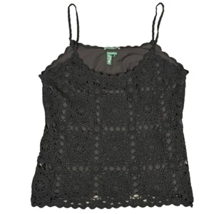 Vintage Ralph Lauren Crochet Tank Top Womens XL Black Silk Lined Y2K Coquette - Picture 1 of 8