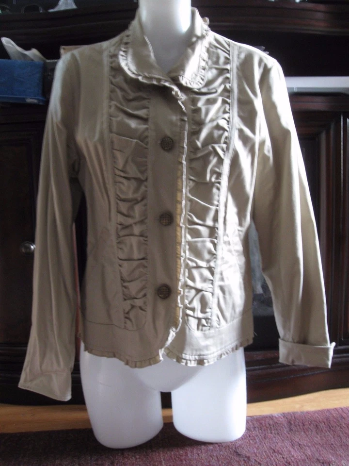 ERIN, MUJER Blazer Caqui Mezcla Algodón Acanalado Manga Larga Carrera, Talla M Foto 1 de 4