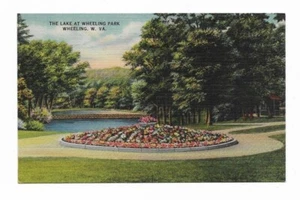 Lino postal vintage The Lake at Wheeling Park en Wheeling West Virginia - Imagen 1 de 6