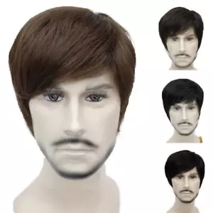 Men Wig Male Daily Wear Hair Full Wig Short Straight Wigs Black Brown 4 Colors - Picture 1 of 8