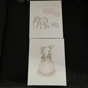 2 Stupell Baby Elephants Nursery Pink Balloon Canvas Wall Art 8”x 10” N15 - Picture 1 of 5