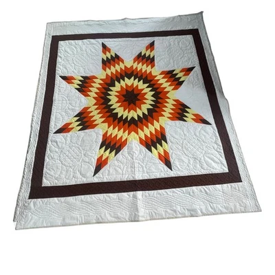 Edredón Vintage Hecho a Mano Cosecha Estrella Solitaria Texas Naranja Marrón Otoño LEER Foto 1 de 4