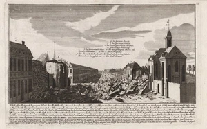 Berlin Spandauer Straße Explosion torre de pólvora grabado Schleuen grabado en cobre 1780 - Imagen 1 de 1