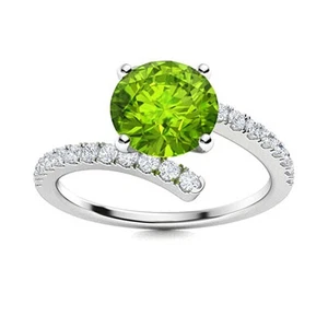 Round Cut 2.16 Ct Natural Diamond Peridot Gemstone Ring 14k White Gold Sizable - Picture 1 of 3