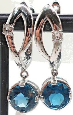 New w Tag Sterling Silver London Blue & White Topaz Lever Back Pierced Earrings - Image 1 of 4