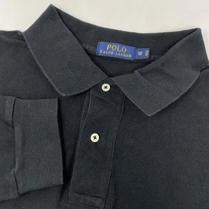 Polo Ralph Lauren Men's 2XB Big Cotton Solid Black Long Sleeve 2 Button Polo - Picture 1 of 5