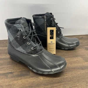 Sperry Salzwasser Büffel Karo Entenstiefel schwarz Damengröße 8,5 mit Ersatzset - Bild 1 von 14