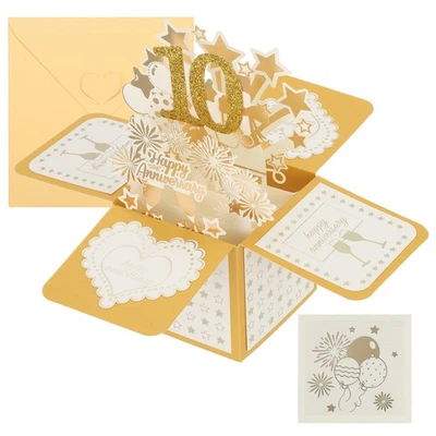 10 Year Anniversary, Happy Anniversary Cards Wedding Anniversary, Gold Tone Foto 1 de 4