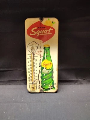 Vintage 1963 Squirt Soda Bottle Advertising Thermometer Metal Sign Embossed - Image 1 of 4