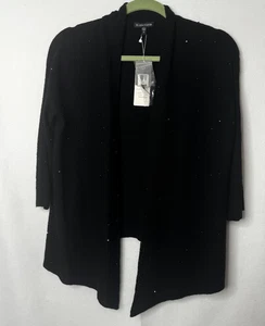 Cárdigan abierto manga larga Eileen Fisher BLK 100 % lana merino con cuentas de cristal XS - Imagen 1 de 11