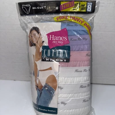 VTG 90’s Hanes Her Way Cotton Briefs~6Pack~Size 8 Assorted Pastels & White~New - Image 1 of 4
