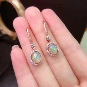 4Ct Oval Cut Fire Opal Halo Drop Dangle Pretty Earrings 14K Yellow Gold Finish - Picture 1 of 4