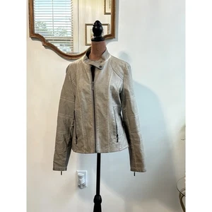 M.I.S.S. Giacca Moto Ecopelle Beige Donna Taglia L Leggera - Foto 1 di 6