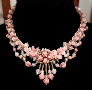 Vintage W. Germany Miriam Haskell Stil rosa GLAS Blütenblatt KUNSTGLAS Halsband HALSKETTE - Bild 1 von 18