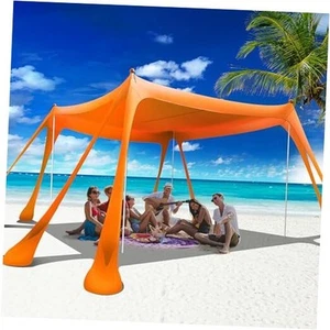 Beach Canopy Beach Tent Pop Up Shade 10x10ft Sun Shelter UPF50+ with 8 - Picture 1 of 7