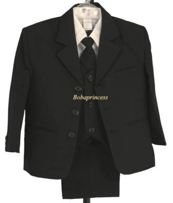 FORMAL BOYS' 5 PCS SUIT SET BLACK Size 8/10/12/14,Wedding/Graduation/Recital - Image 1 of 3