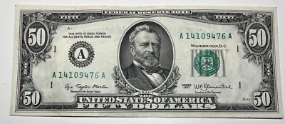 1977 $50 Fifty Dollar Bill Federal Reserve Note  Boston MA Vintage Currency - Image 1 of 4