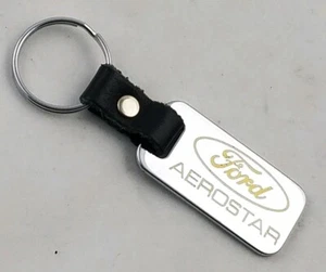 Ford Areostar Keychain Black Leather Brass Keyring Made In USA Key Fob - Picture 1 of 4