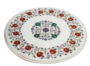 18" round Marble coffee Table Top marquetry floral art inlay handmade work - Picture 1 of 4