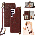 For Samsung Real Leather Flip Case Stand Crossbody RFID Ostrich