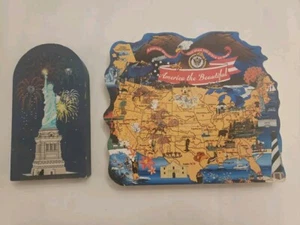 The Cat's Meow United States Of America Map Statue Of Liberty Wood Shelf Sitters - Picture 1 of 20