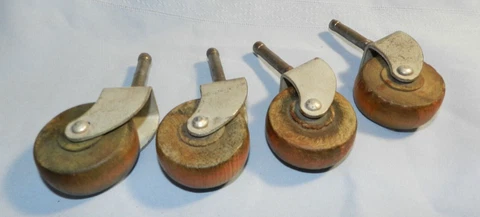 4 Matching Vintage Wood & Metal Antique Casters For Furniture Cover