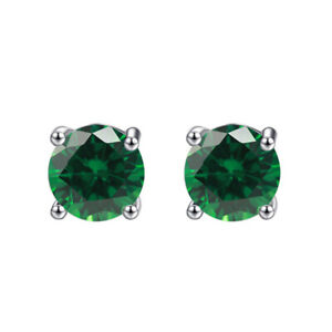 14K White Gold Plated 4 Ct Round Created Emerald Stud Earrings