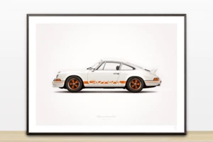 1973 Porsche 911 Carrera RS (White) Illustration Poster Print - Picture 1 of 2