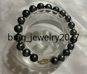 Bracciale vero naturale Mare del Sud AAA 9-10mm perle nere oro 7,5-8'' 14k - Foto 1 di 5