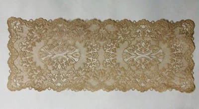 Antique Gold and Gold Metallic Savoy Lace Table Runner 14.5" x 36" Dining Room - Image 1 of 4