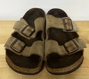Birkenstock Arizona Sandalen Damen 7,5 taupe Wildleder Pantolette Doppelriemen Boho Hippie - Bild 1 von 16
