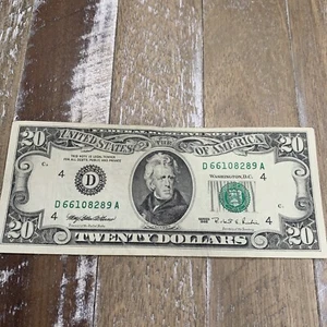 1995 $20 Twenty Dollar Bill Federal Reserve Note Vintage Off Center Cut - Picture 1 of 8