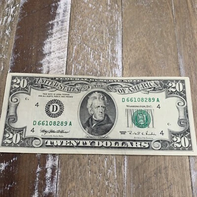 1995 $20 Twenty Dollar Bill Federal Reserve Note Vintage Off Center Cut - Image 1 of 4