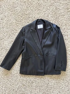 Zara Kids Black Faux Leather Jacket - Size Kids 8 - Back to School - Picture 1 of 3
