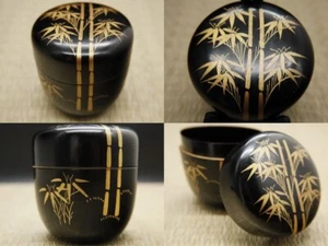 Japanese Lacquer Tea caddy Natsume Adorned with Bamboo Maki-e (421) - Picture 1 of 11