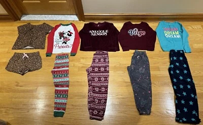 Lote de 10 piezas de pijamas para niñas talla 8-pantalones cortos, pantalones, camisas Disney Justice Carter’s Foto 1 de 4