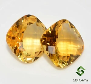 Certified Natural Citrine Cushion Checker Cut Pair 12x12 mm Unheated Loose Gems - Picture 1 of 3