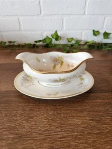 Haviland Limoges Wild Flowers Gravy Boat w/ attached under-plate 9" - Picture 1 of 3