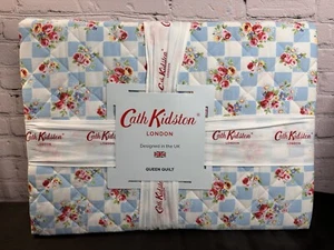 Cath Kidston London Queen Size Steppdecke Daisy Rose Kariert Blau Neu - Bild 1 von 6